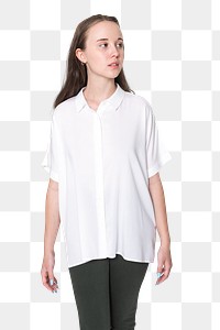 Png teenage girl mockup in white shirt for youth fashion photoshoot