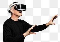 Mature man png mockup experiencing VR entertainment technology