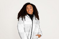 Png women's winter jacket mockup, fashion, transparent design