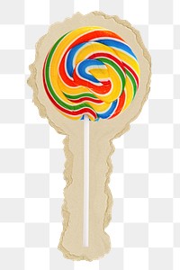 Colorful lollipop png sticker, ripped paper, transparent background