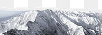 Snowy mountain png border, torn paper design, transparent background