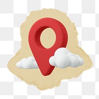 3D location pin png sticker, ripped paper, transparent background