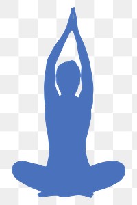 Png yoga lotus pose sticker, blue silhouette transparent background