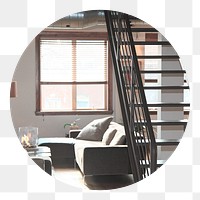 Loft style apartment png badge, transparent background