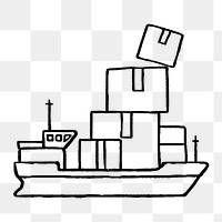 Sea freight png sticker, doodle, transparent background