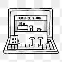 Png online coffee shop sticker, doodle, transparent background