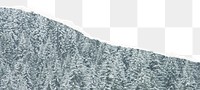 Png snowy forest border, torn paper collage, transparent background