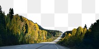 Countryside road  png border, pine forest image, transparent background