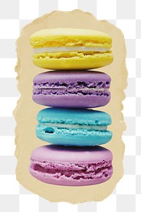 Colorful macaroons png sticker, ripped paper, transparent background