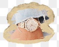 Wrist watch png sticker, ripped paper, transparent background