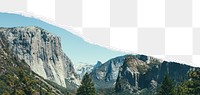 Yosemite mountains png border, torn paper design, transparent background