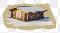 PNG Wooden house covered in snow, collage element, transparent background