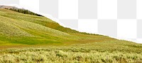 Png green hills border, ripped paper collage, transparent background