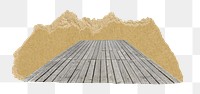 Gray wooden dock png ripped paper sticker, transparent background