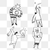 People holding their creativity png cute doodle icons  set