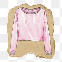 Pink sweater png sticker, ripped paper, transparent background