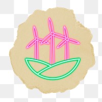 Wind turbines png sticker, ripped paper, transparent background