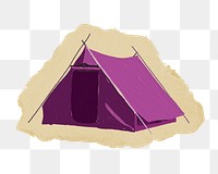 Camping tent png sticker, ripped paper, transparent background