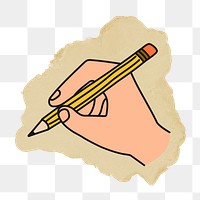 Hand holding pencil png sticker, transparent background