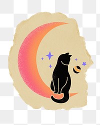 Cat on moon png sticker, transparent background