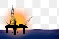 Sunset oil rig png border, transparent background