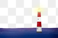 Watercolor lighthouse png border, ocean, transparent background