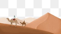 Desert camel png landscape border, transparent background