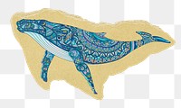 Mandala whale png sticker, ripped paper, transparent background