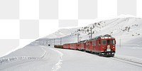 Winter train travel png border, torn paper design, transparent background