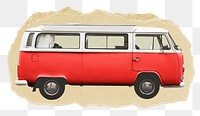 Red minivan png sticker, ripped paper, transparent background