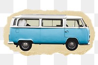 Blue minivan png sticker, ripped paper, transparent background