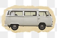 Gray minivan png sticker, ripped paper, transparent background