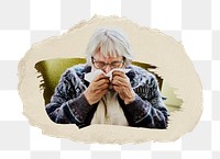 PNG Senior woman sneezing, collage element, transparent background