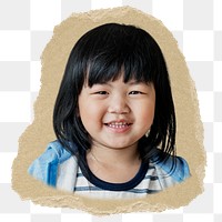 Png Smiling Asian girl sticker, ripped paper transparent background