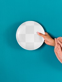 Plate png mockup, blue background, transparent design