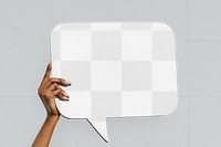 Png mockup hand showing speech bubble, transparent design