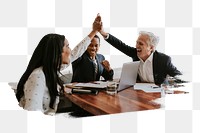 PNG Successful business people doing a high five, collage element, transparent background