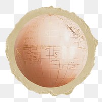 Globe png sticker, ripped paper, transparent background