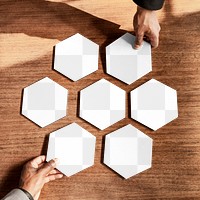 Png mockup hands connecting hexagon, business strategy, transparent design