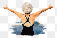 Carefree elderly woman png sticker, transparent background