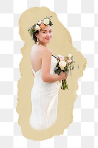 Bride, wedding png sticker, ripped paper, transparent background