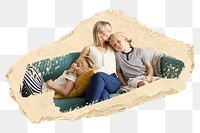 Mother and kids png sticker, ripped paper, transparent background