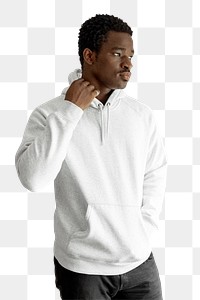 Men&#39;s blank hoodie mockup png on black model