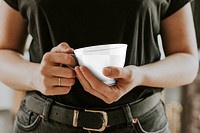 Coffee cup png mockup in woman's hands, transparent design