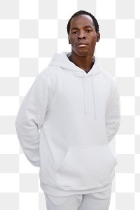 Png man mockup in white hoodie streetwear men’s apparel fashion on transparent background