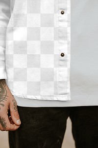 Jacket png mockup on urban tattooed man model close up