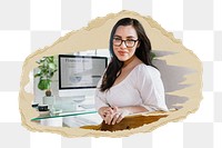 PNG Happy accountant working on her desk, collage element, transparent background