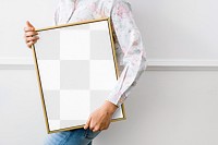 Picture frame png mockup, woman hands, transparent design