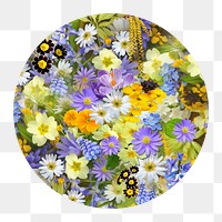 Colorful flowers png badge sticker, Spring photo, transparent background