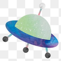 Cute UFO png sticker, green & blue design, transparent background